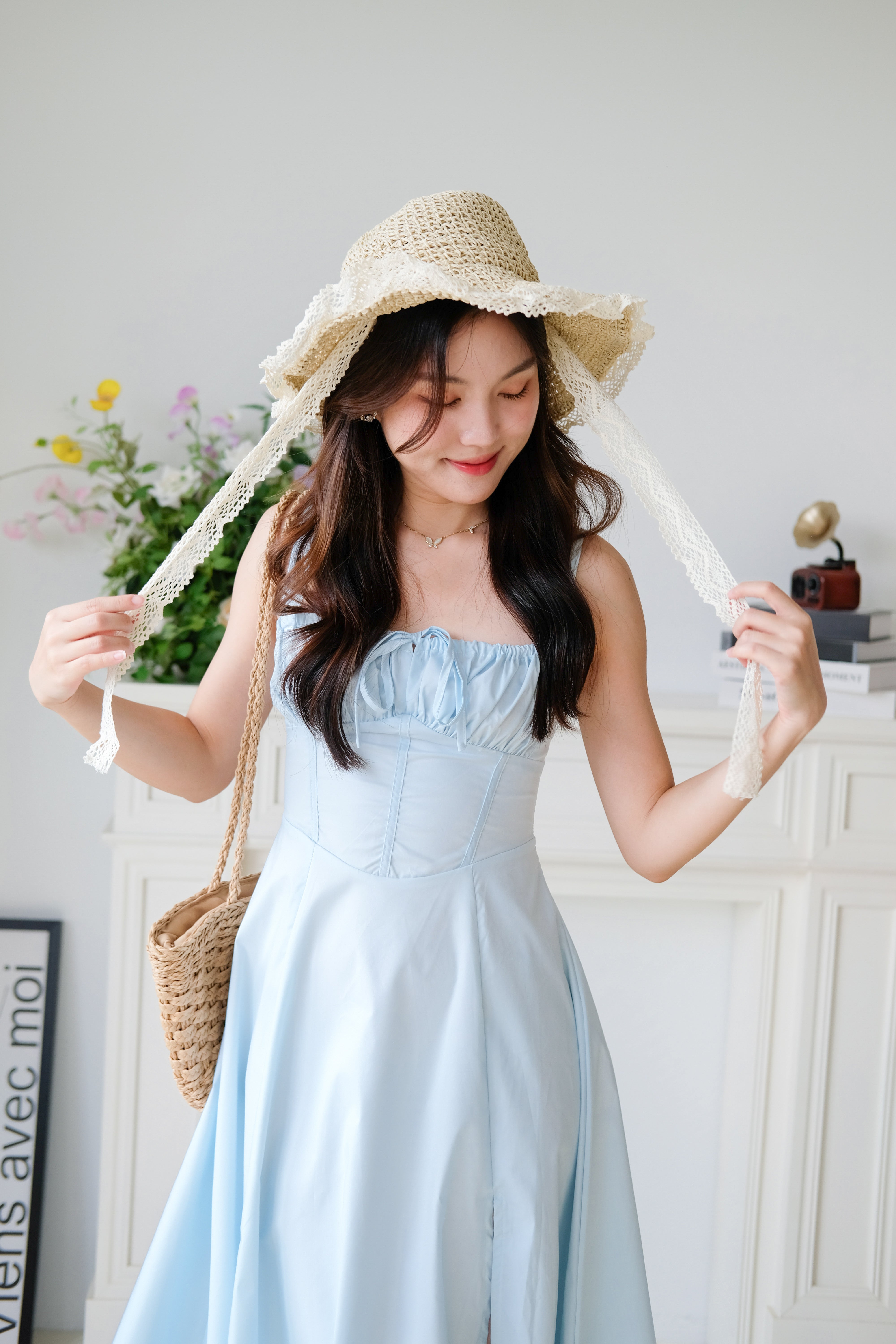 Claire Ruched Slit Midaxi Dress (Sky Blue)