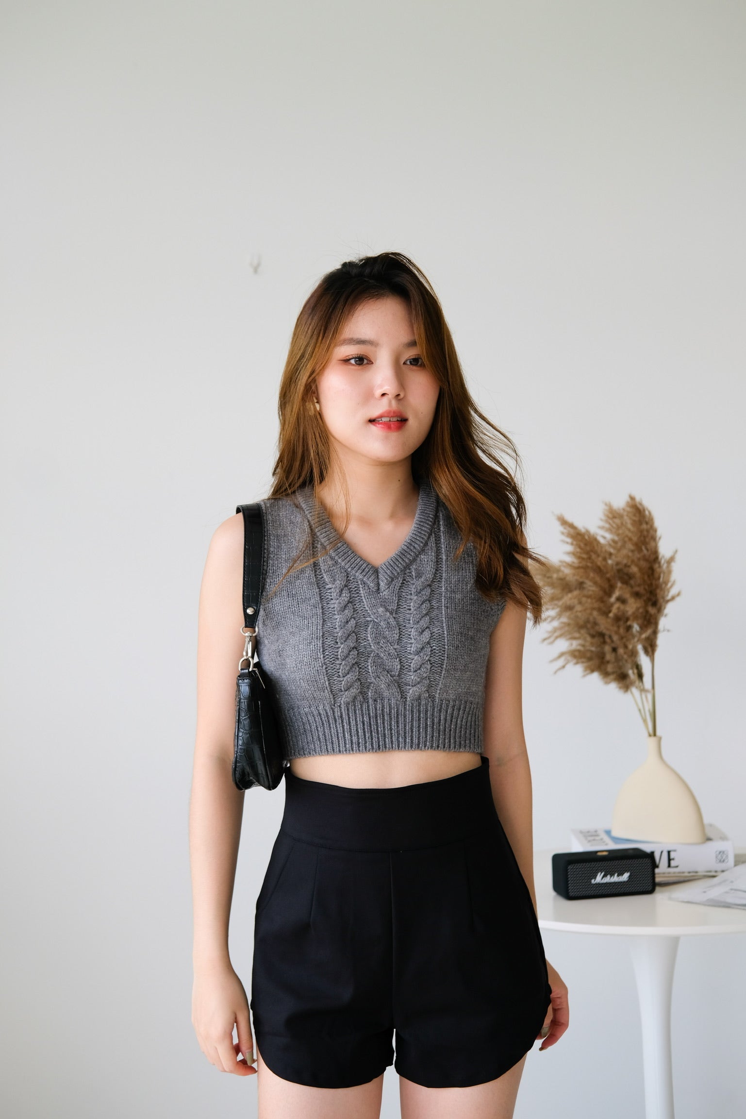 Aleena Knit Cropped Vest (Grey)