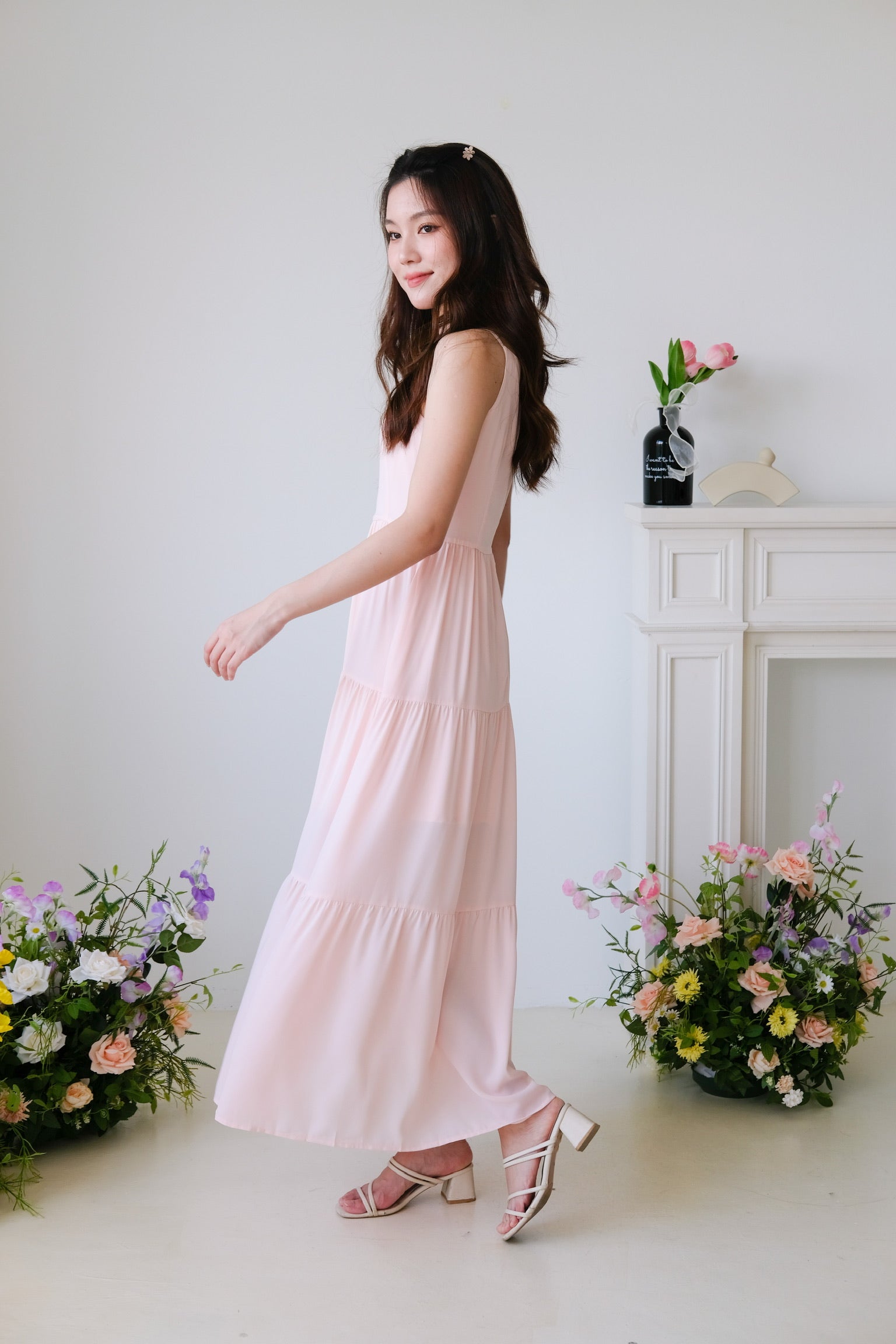 Bernice Boatneck Tiered Maxi Dress (Peach Pink)