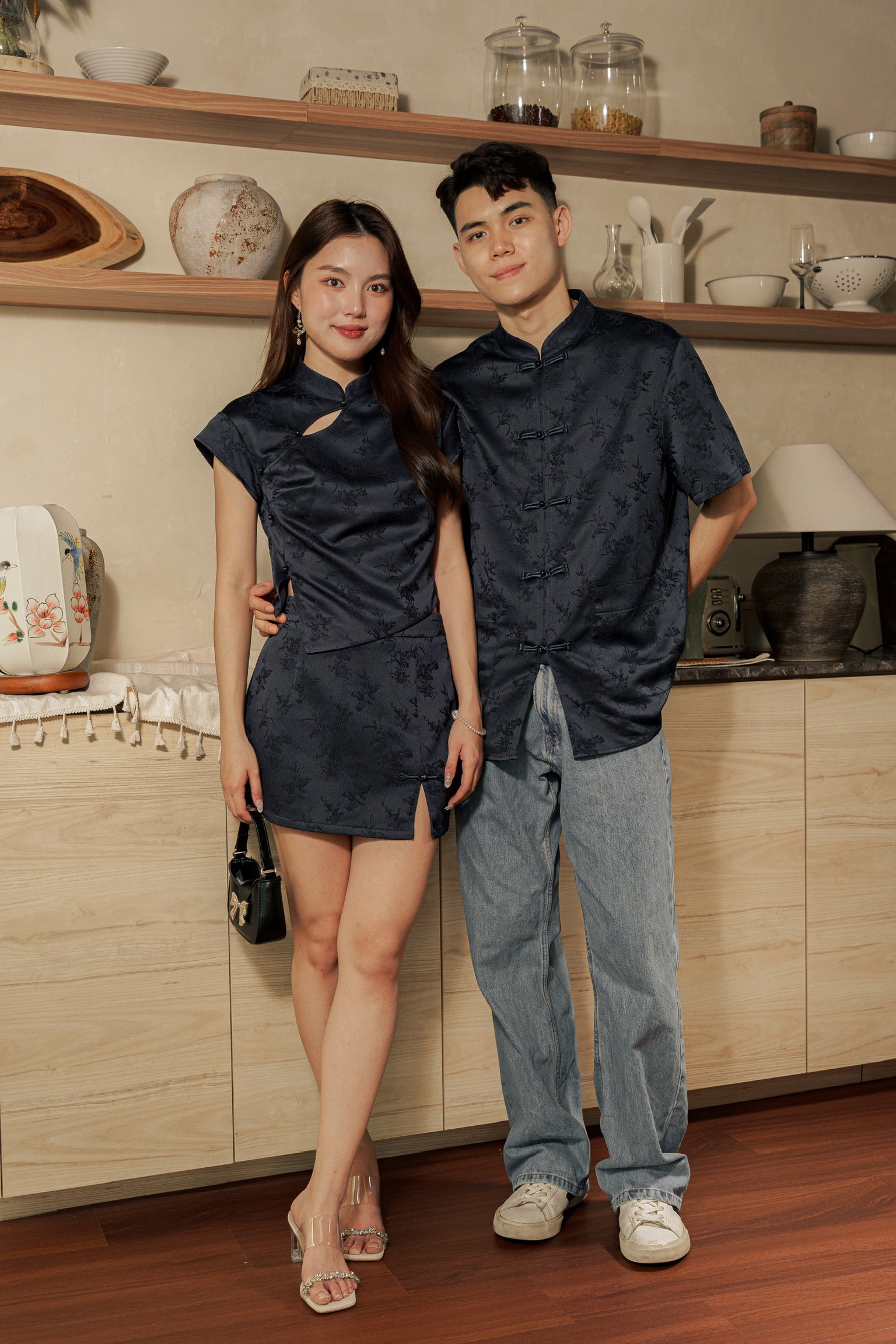 [ETA 26-31 Jan] 墨雨云间 Moonmist Sleeved Cheongsam Top (Navy Blue)