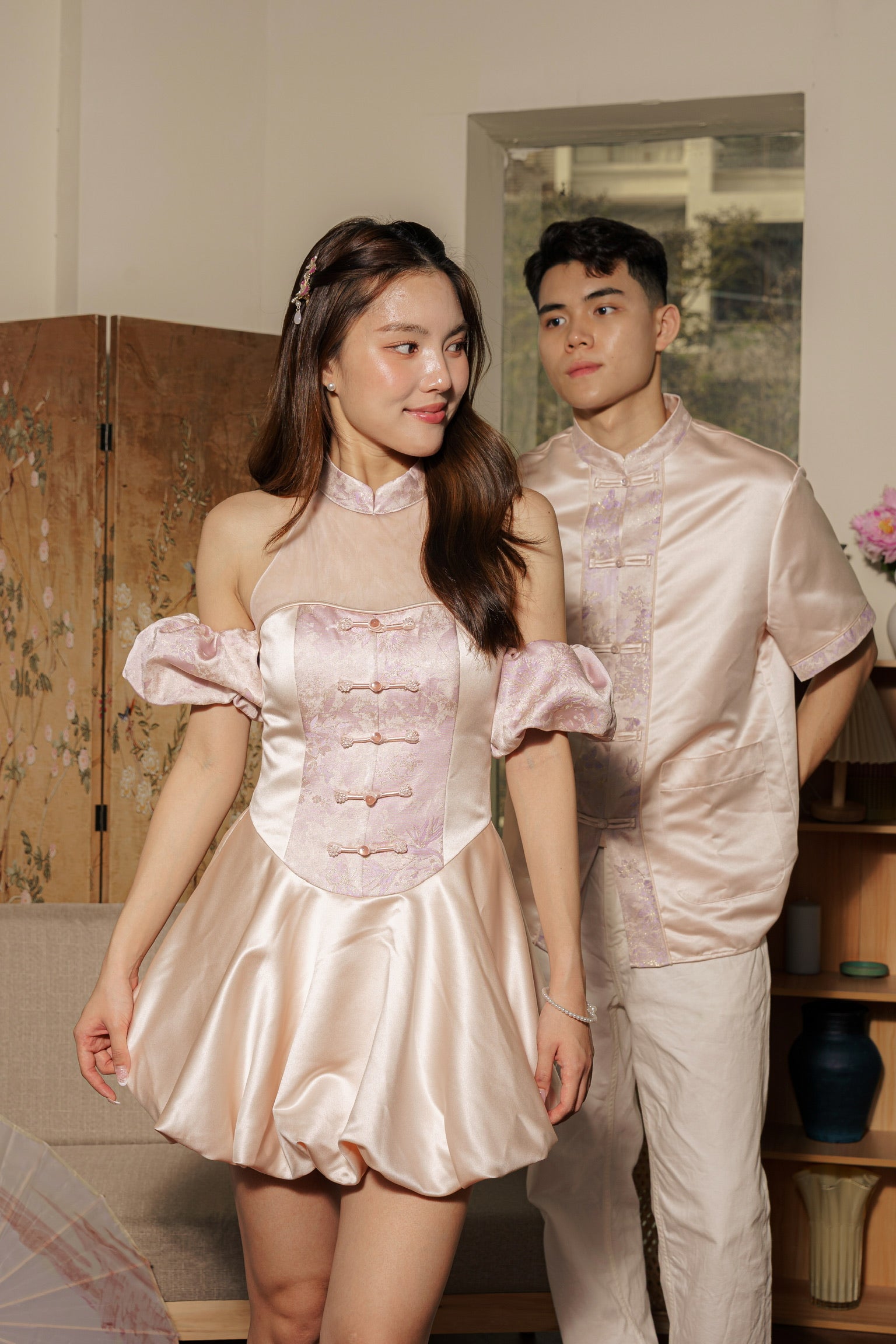 [ETA 26-31 Jan] 众星捧月 Stellar Halter Bubble Cheongsam Dress (Lilac Pale Pink)