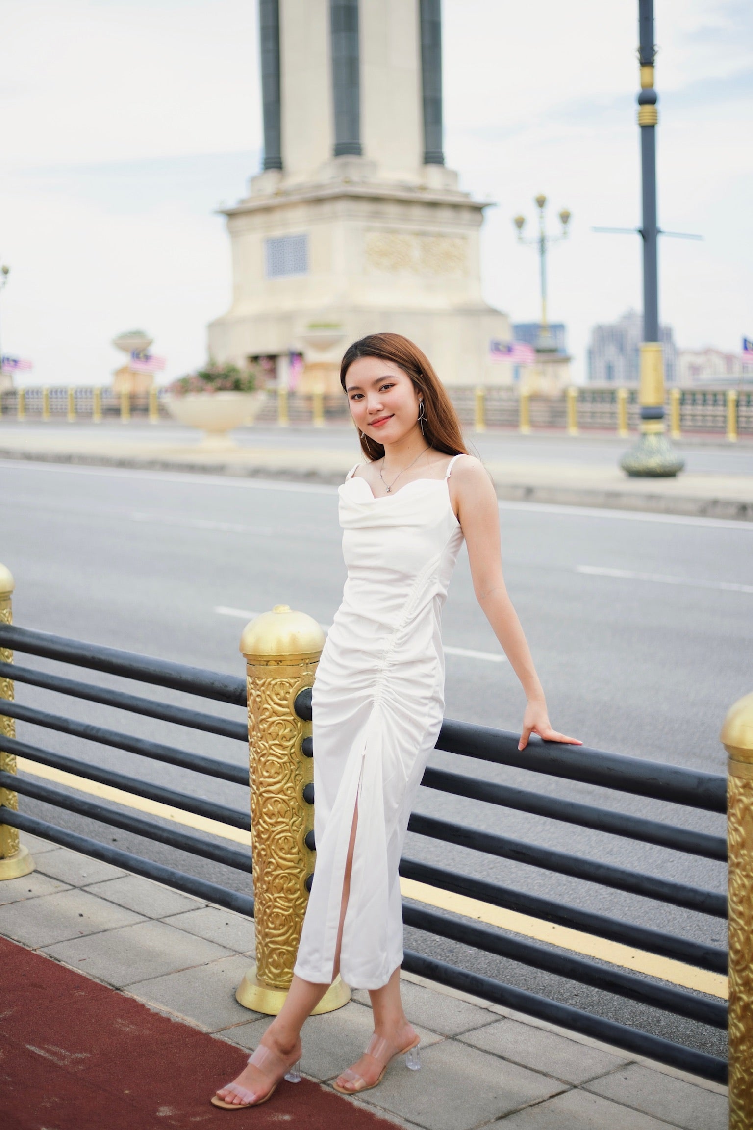 Charlotte Cowl Slit Maxi Dress (White)