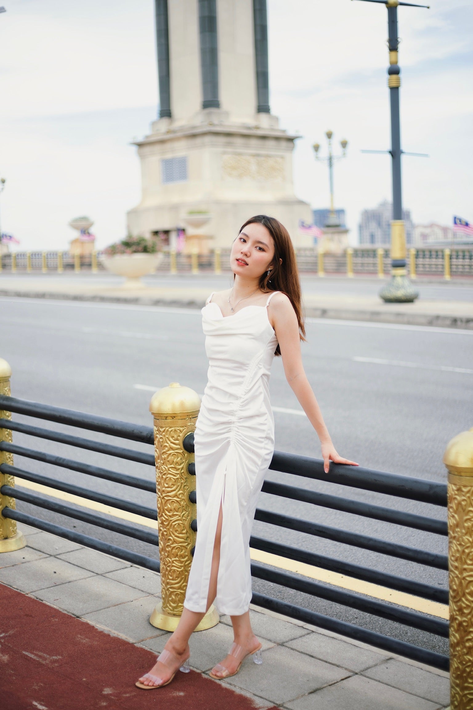 Charlotte Cowl Slit Maxi Dress (White)