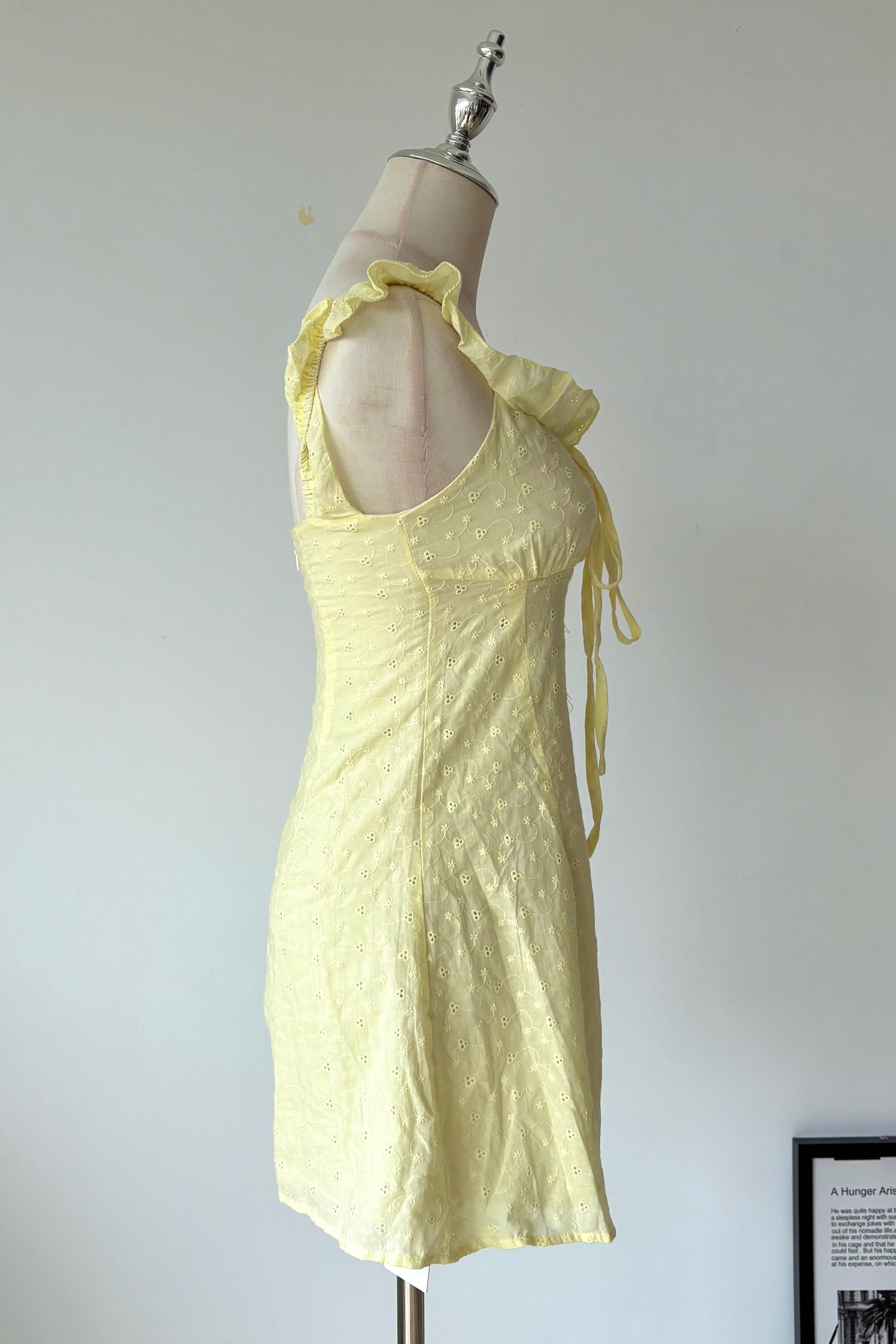 Yellow Off Shoulder Ruffle Mini Dress
