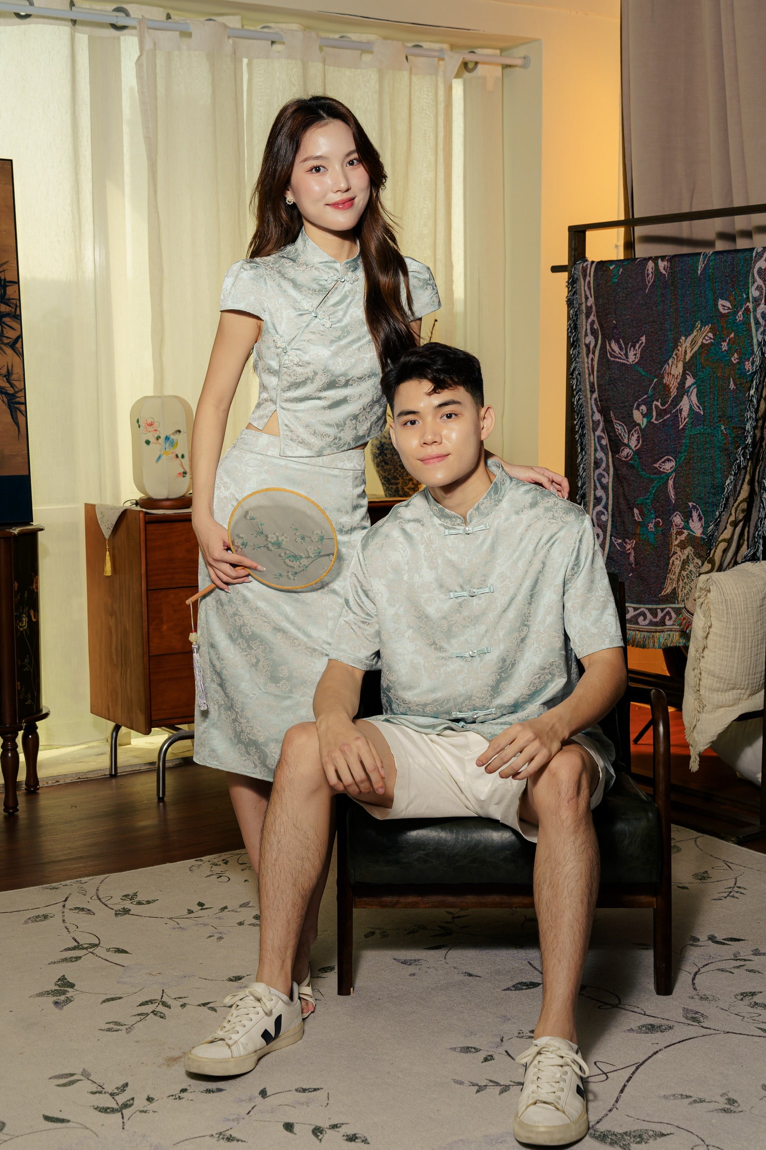 [ETA 26-31 Jan] 冰清玉洁 Jade Sleeved Cheongsam Top (Aqua Green)