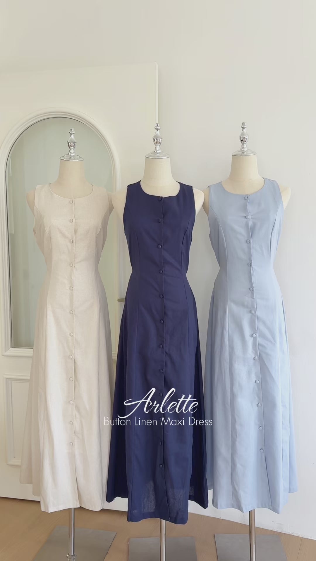 Arlette Button Linen Maxi Dress (Sky Blue)